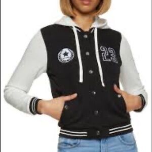 New Look Juniors full zip Color block hooded Varsity Jacket size Large